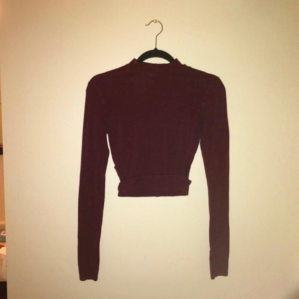 Trendy Burgundy Long Sleeve Crop Top